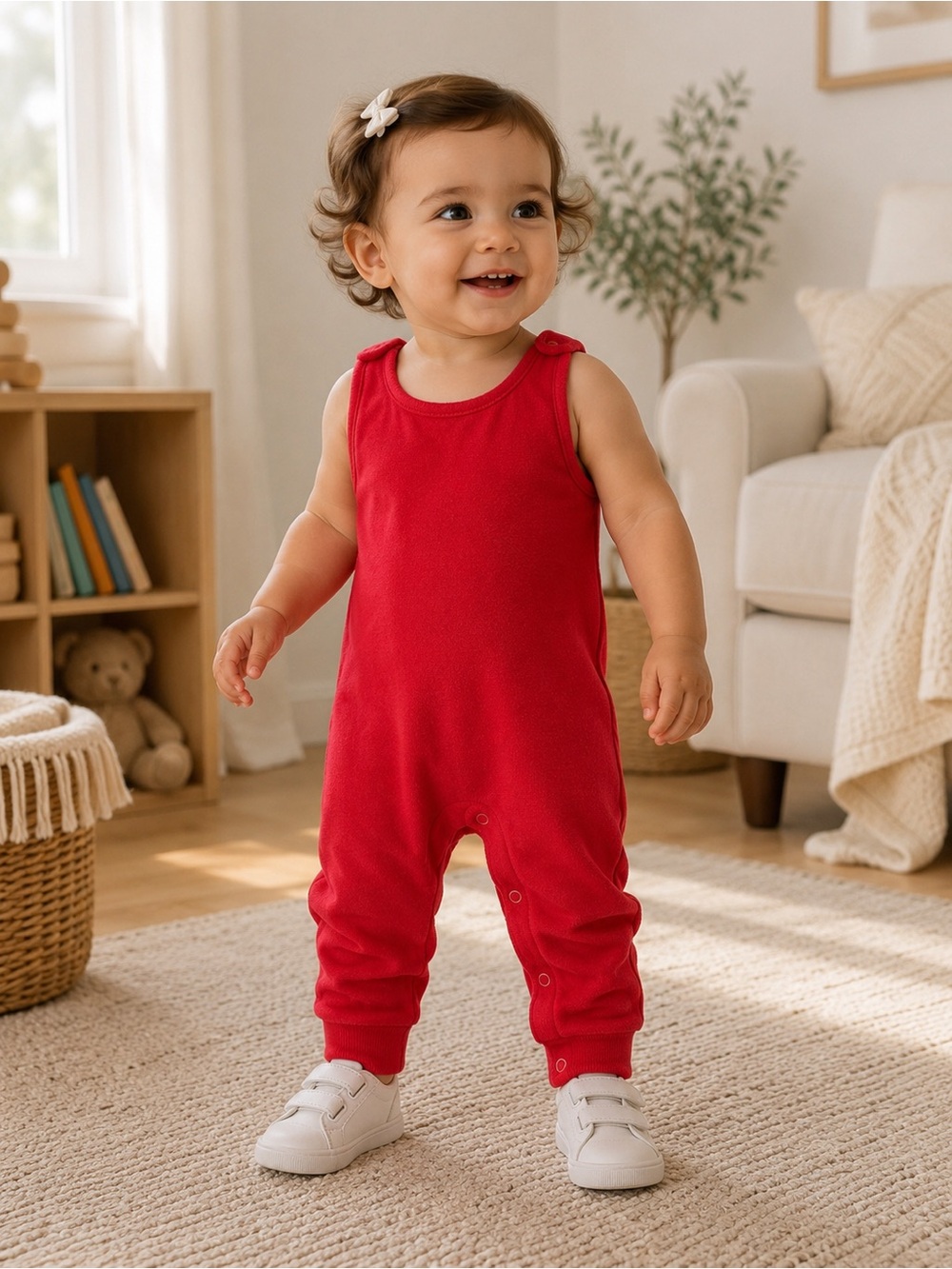 Vintage Lands’ End Made in USA 100% Cotton Romper 18 Months Red Snap One Piece